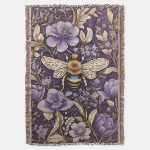 Cobertor Flores de Lavanda Vintage Bumble Bee Purple Nature