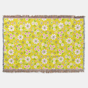 Cobertor Flores de Mod Retro Amarelo e Branco