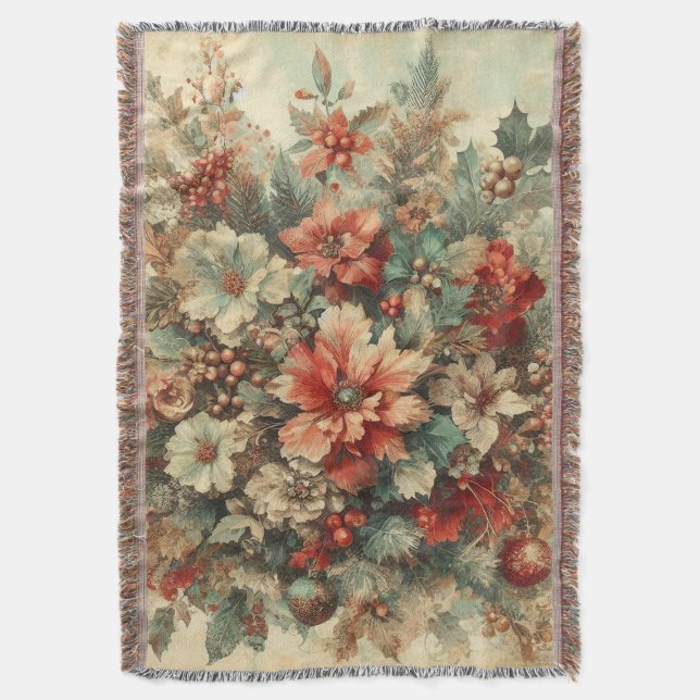 Cobertor Flores de Natais vintages Elegantes (Frente Vertical)