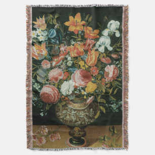 Cobertor Flores de Natureza-Morta Barroca Antiga em um Vaso