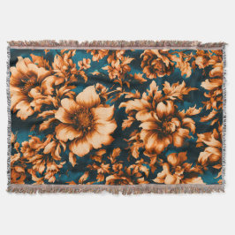 Cobertor Flores de Ouro refinadas e luxuosas, folhas em azu