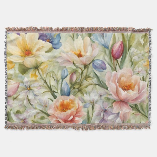 Cobertor Flores de primavera sofisticadas e refinadas. Pint (Frente)