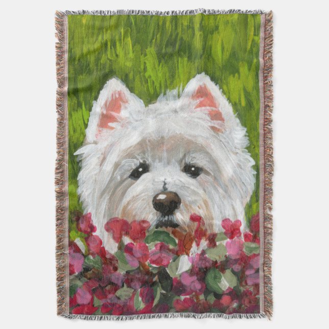Cobertor Flores de Westie e Rosa (Frente Vertical)