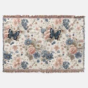 Cobertor Flores e Borboleta Rosa e Azul da Primavera Vintag