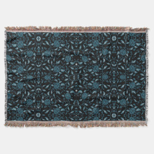 Cobertor Flores Elegantes, Black and Teal Damask