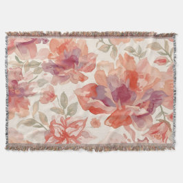 Cobertor Flores em Aquarela Pastel Laranja Claro