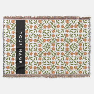 Cobertor Flores Laranja, Padrão Floral, Boho, Seu Nome