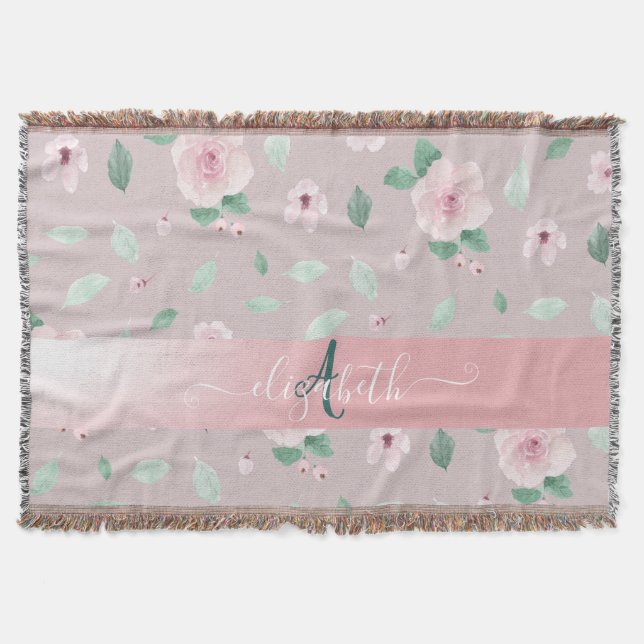 Cobertor Flores Monograma em Aquarela Chic (Frente)