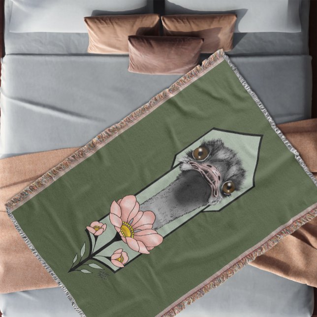 Cobertor Flores Rosa de Avestruz Verde Oliva Art Déco (Criador carregado)