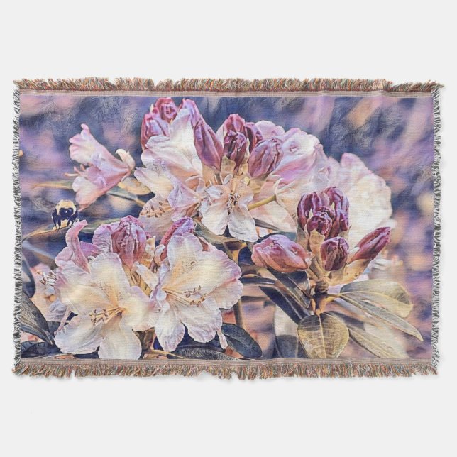 Cobertor Flores roxas de azeea pintadas com aquarelas flore (Frente)