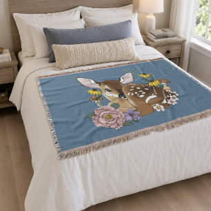 Cobertor Flores Silvestres Fofas Corça Azul Bebê Deer Bosqu