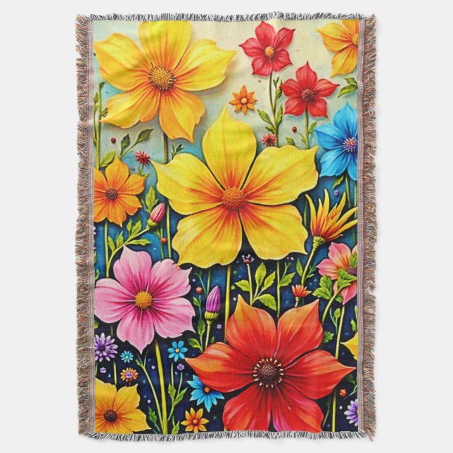 Cobertor Flores Vibrantes: Jardim de Alegria Arte (Frente Vertical)