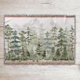Cobertor Floresta de Pinheiros Verde Aquarela na Montanha
