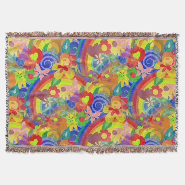 Cobertor FLOWER POWER RAINBOW padrão + sua ideia (Frente)