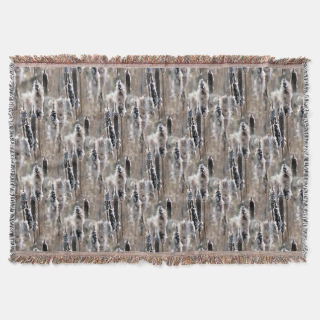 Cobertor Fluffy Cattails Nature Art Patterno (Frente)