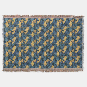 Cobertor Folha de Ginkgo Azul Patina e Dourado 