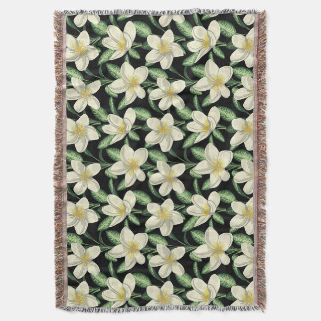 Cobertor Folha verde de flores brancas de forma contínua tr (Frente Vertical)