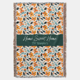 Cobertor Folhagem Laranja e Azul e Flores Personalizadas