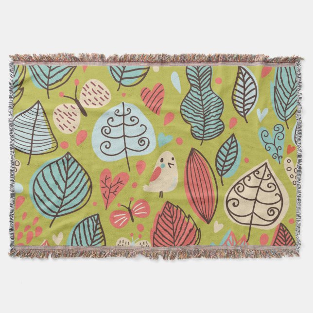 Cobertor Folhas Coloridas Lançando em Aberto (Frente)