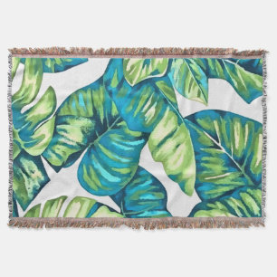 Cobertor Folhas de Monstera Tropical e Azul-Banana