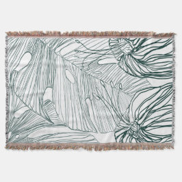 Cobertor folhas de monstera verde-escura e lírios contorno