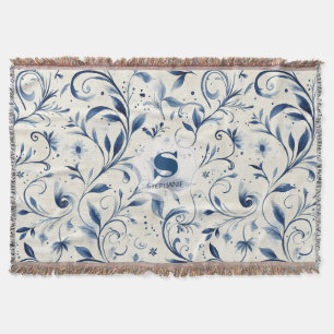Cobertor Folhas de salsa azul Elegante - Fundo branco (2)