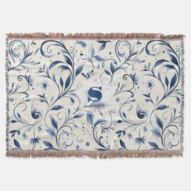 Cobertor Folhas de salsa azul Elegante - Fundo branco (2) (Frente)