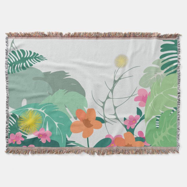 Cobertor Folhas e Flores Tropicais Pastel (Frente)