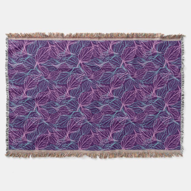 Cobertor Folhas estilizadas rosa e turquesa padrão roxo  (Frente)