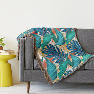 Cobertor Folhas tropicais coloridas, design de padrão exóti