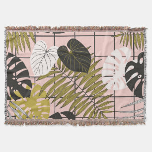 Cobertor Folhas tropicais, flores, padrão pintado à mão.