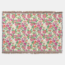 Cobertor Folhas verdes roxas\flores cor-de-rosa