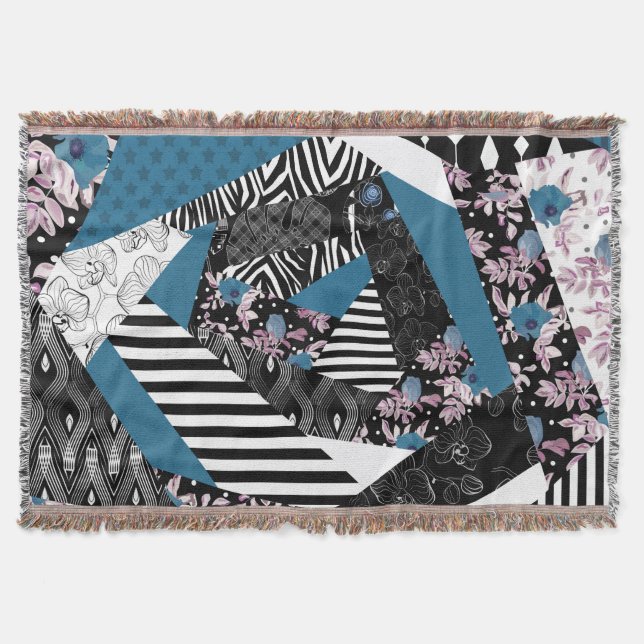 Cobertor Folheto azul, popular, retalhos, folclore, rústico (Frente)