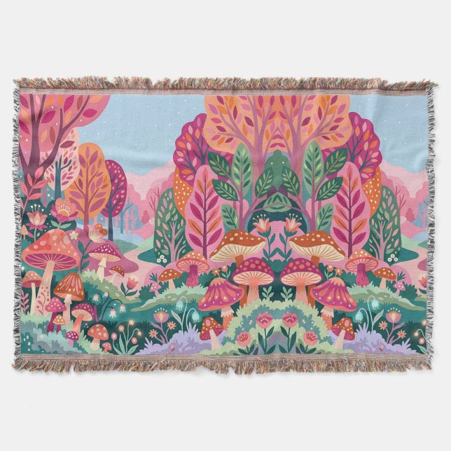 Cobertor Forest Blanket - Enchanted Forest Pink & Orange (Frente)