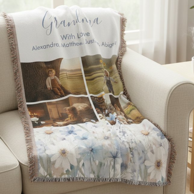 Cobertor Foto de Aniversário da Vovó com Jardim Botânico de (Personalized Grandchildren Collage Throw blanket for Grandma)