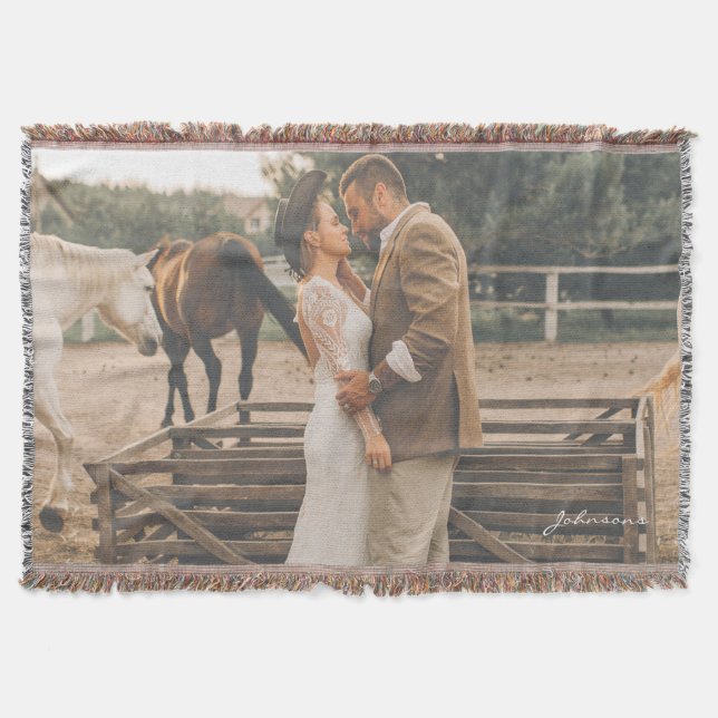 Cobertor Foto personalizada de casamento recém-casados boho (Frente)