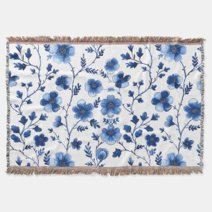 Cobertor Francês Cottagecore Azul Padrão Floral Tecido
