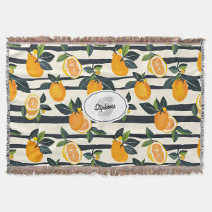 Cobertor Fruta cítrica botânica listrada de creme preto