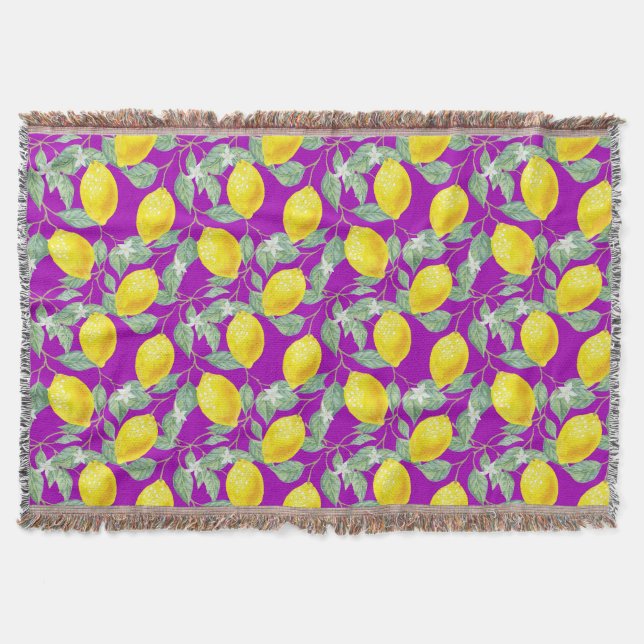 COBERTOR FRUTAS DE LIMÃO EM FUNDO ROXO (Frente)