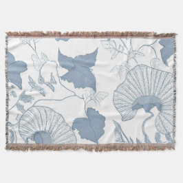 Cobertor Fundo Branco Delicar Flores Azuis Japonesas