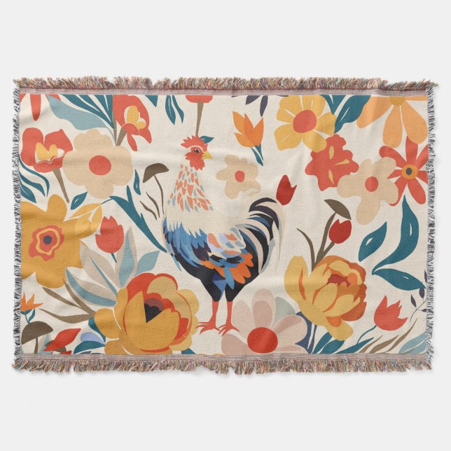 Cobertor Fundo Floral de Galinha Colorida Whimsical (Frente)