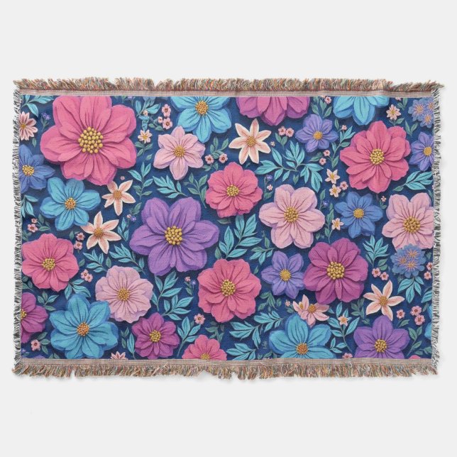 Cobertor Fundo floral, rosa e roxo, (Frente)