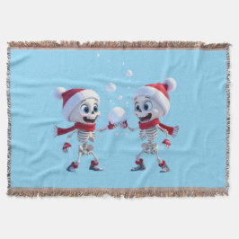 Cobertor Funny Santa Skeletons Having a Snowball Fight 