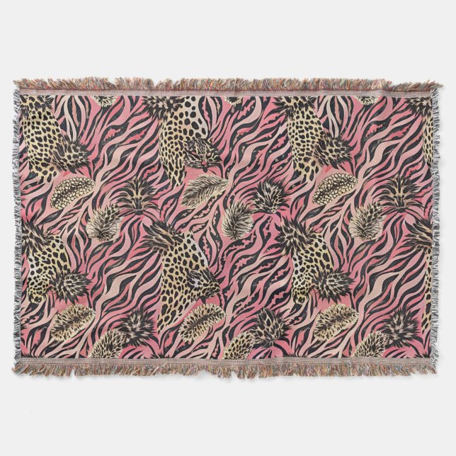 Cobertor Fusão de Impressão Animal Rosa - Padrão Sem Costur (Frente)