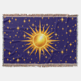 Cobertor Galáxia Sol e Estrelas Falso Ouro Azul Marinho