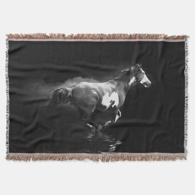 Cobertor Galloping Pinto Horse e Smoke, ao estilo ocidental (Frente)