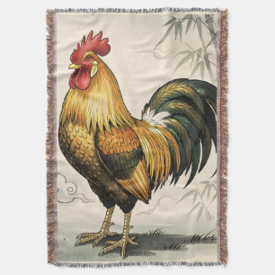 Cobertor Galo dourado arte japonesa