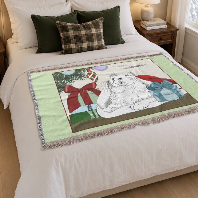 Cobertor Gato Branco Engraçado Enfeites de Natal Árvore de  (Criador carregado)