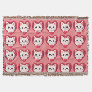 Cobertor Gato Branco Fofo com Coração Desenho de Kawaii Kit