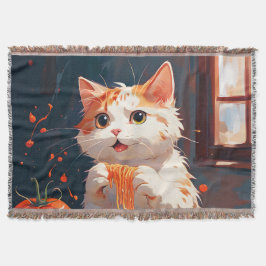 Cobertor Gato comendo espaguete